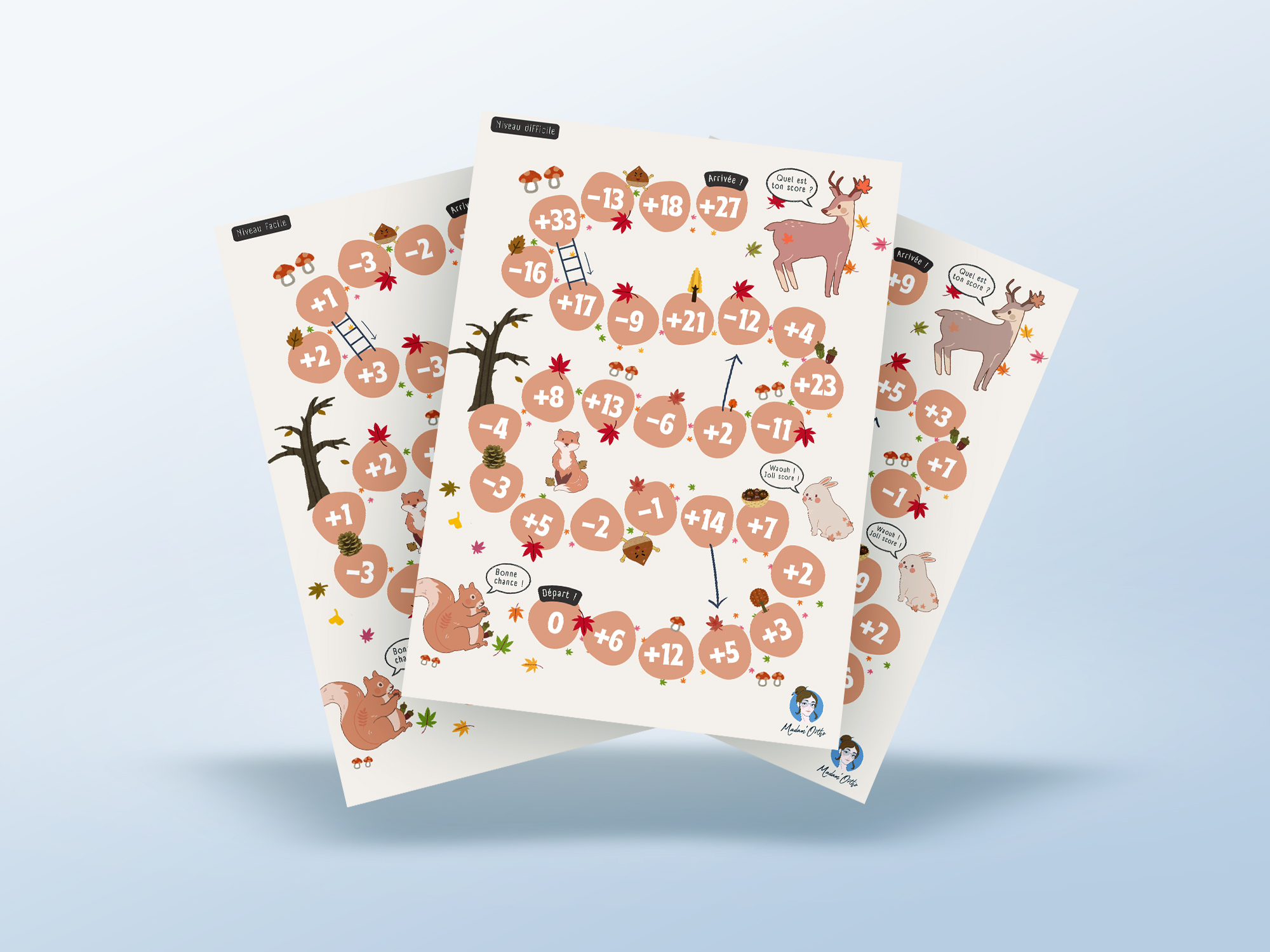 C’est l’automne : Compte les feuilles ! - Additions et soustractions - Parcours (PDF)